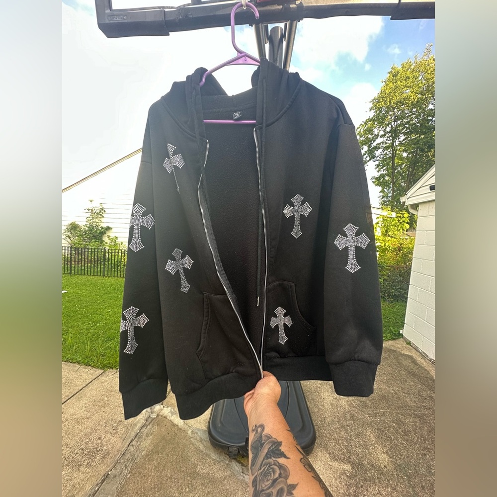 Rhinestone Cross Pattern Jacket - Picture 3 of 4